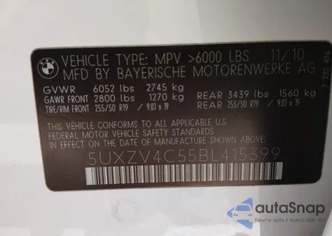 2011 BMW X5 xDrive35I/xDrive35I Premium/xDrive35I Sport Activity z USA, uszkodzony, nr VIN 5UXZV4C55BL415399